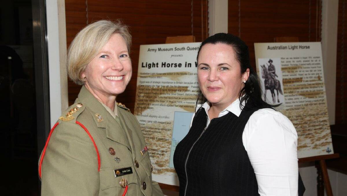 Captain Adele Catts, manager of Army Museum South Queensland and student
intern Robyn Cosgrove at the Launch of Light Horse in World War 1.