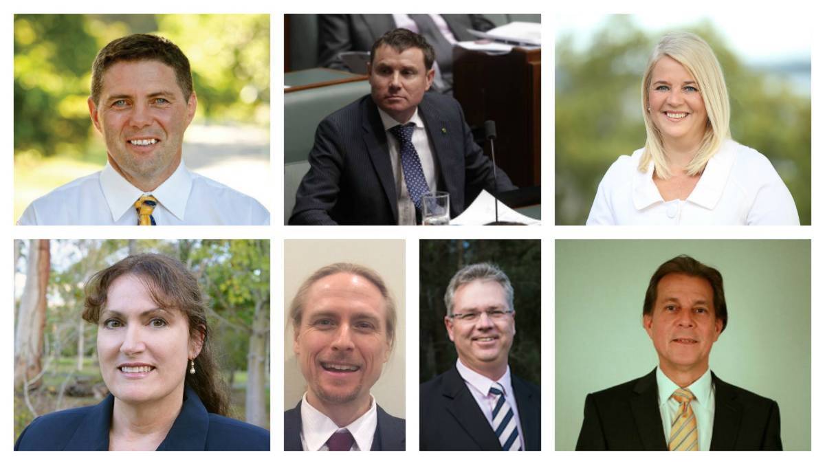 CLOCKWISE from top left, The Greens' Brad Scott; sitting member Andrew Laming; ALP's Kim Richards; Senate candidate Karin Hanbidge will run for Derryn Hinch's Justice Party; Family First's Brett Saunders; Australian Liberty Alliance's Tony Duncan and Christian Democratic Party (Fred Nile Group)'s Ludy Sigrist.  


