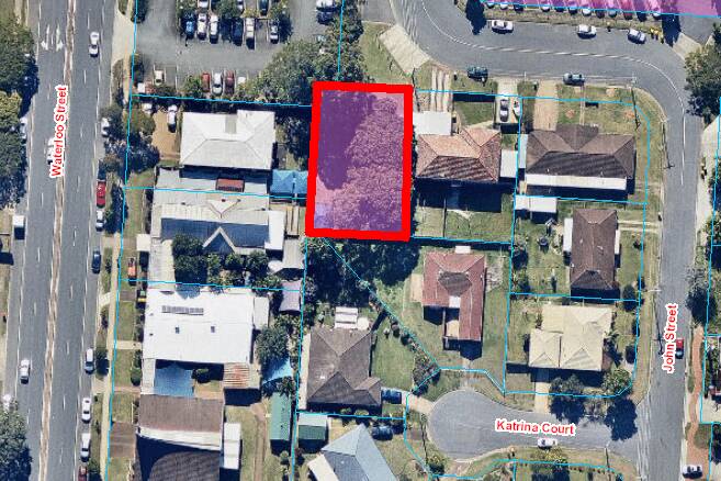 An aerial view of the kindy with the council land shaded in pink.