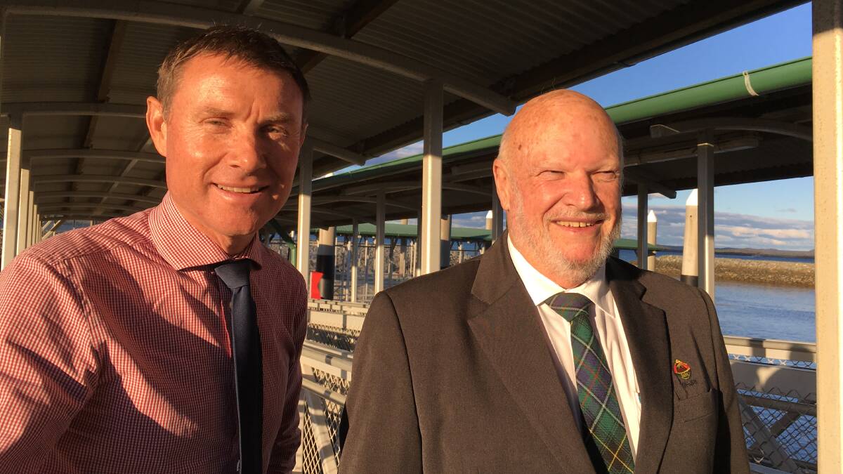 Bowman MP Andrew Laming and Bay Islands Chamber of Commerce president Colin McInnes at the Weinam Creek ferry terminal where CCTV cameras will be installed. PHOTO: JUDITH KERR
