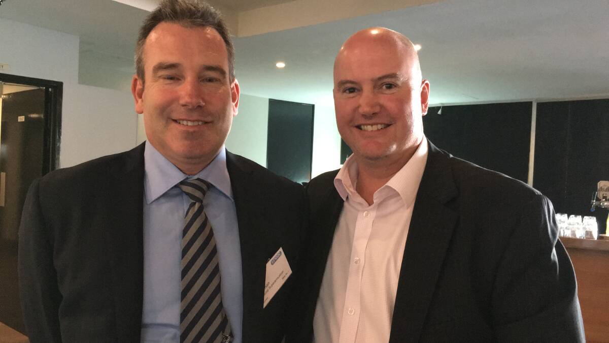 Suncorp's Sean Cogman and Troy Uhlmann spoke about proposed changes to superannuation laws at Redland City Chamber of Commerce meeting.
PHOTO: Judith Kerr 
