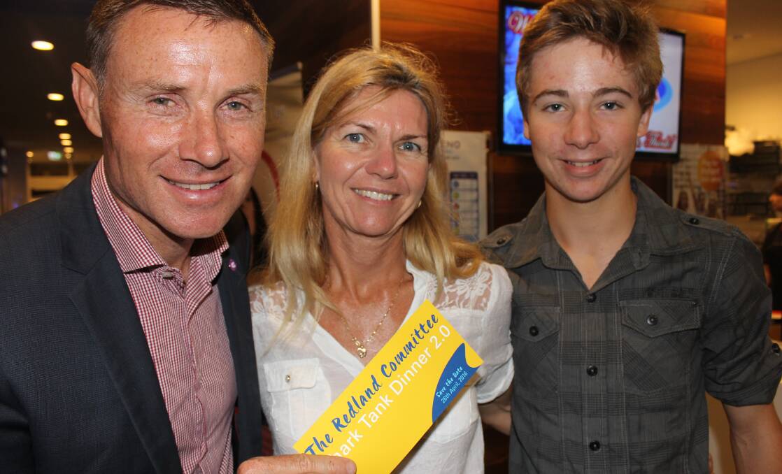 BOWMAN MP Andrew Laming with Donna Luxton and Redland Shark Tank musician Curtis Luxton,15, who played guitar for the opening part of the evening while guests mingled. 

