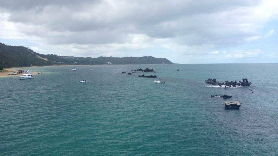 AFTER: The new-look wrecks which boaties and anglers say are now wrecked after the state lopped off the tops of the 15 hulks that acted as an artificial reef at Moreton Island. 