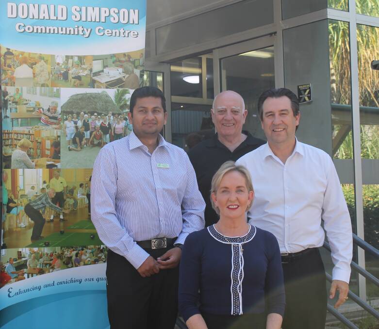 CLEVELAND VISIT: Shadow Minister for Seniors Ros Bates with, from left, Donald Simpson Community Centre manager Thomas Jithin, board chairman Tony Christinson, and Cleveland MP Mark Robinson.   