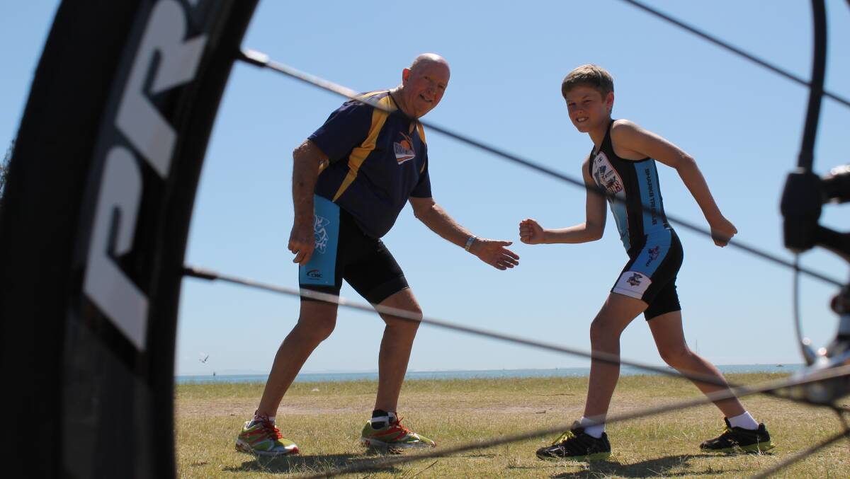 TRI-ING: Veteran triathlete Tony Cameron-Kirk and first-timer Aidan Rowe are gearing up for the triathlon at Raby Bay on Sunday. Photo: Lyn Uhlmann