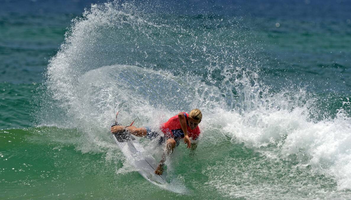 Straddie surfer Ethan Ewing in competition at the Australian Junior Surfing Titles on Monday. Photo: Surfing Australia  