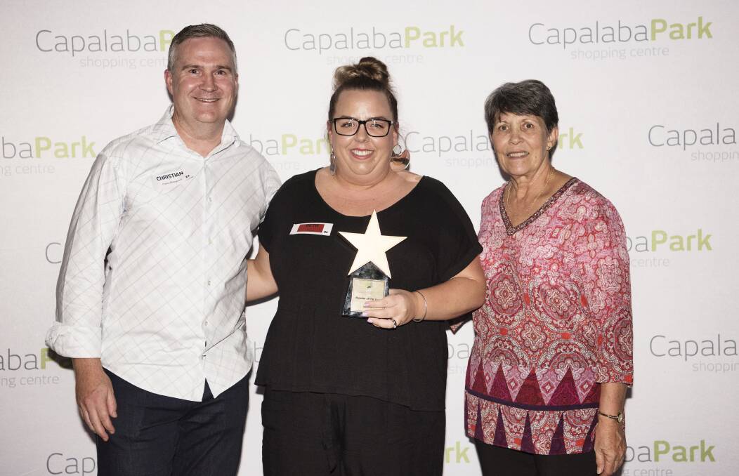 AWARD: Capalaba Park marketing manager Christian Polglase, Wax'd Capalaba's  Beth Samuel and centre manager Julie Taylor.