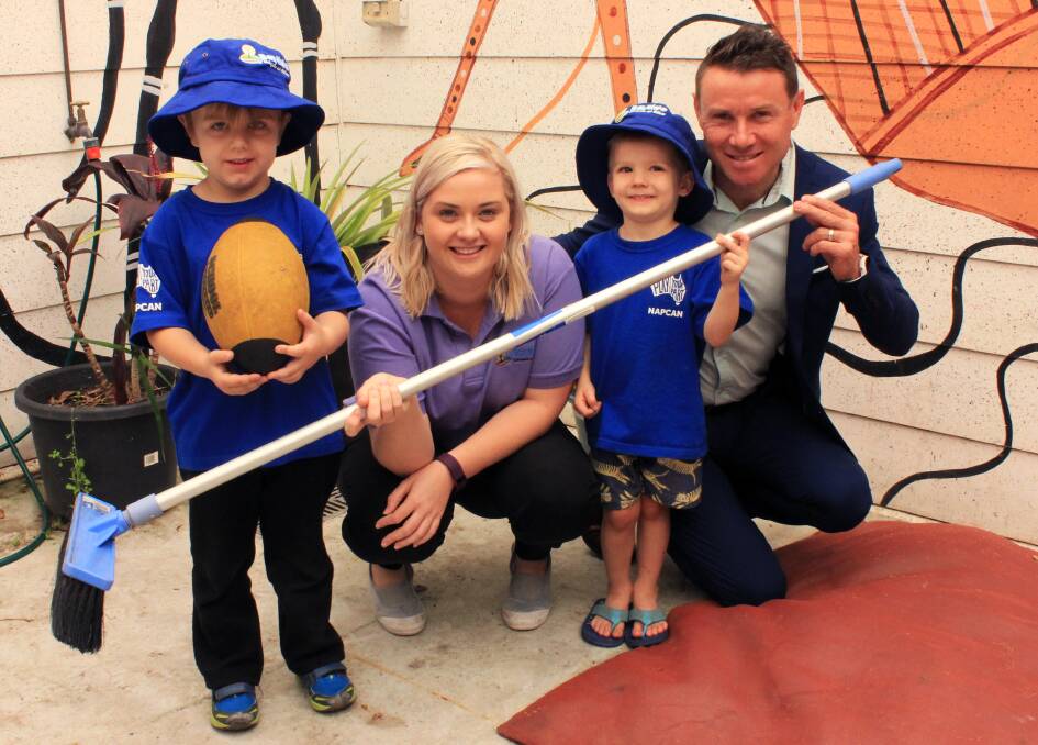 BROOM IT: Chelsea Jaruis, Maxie Dolan, Darcy Bullion and Andrew Laming Bayside Kindergarten and Childcare.