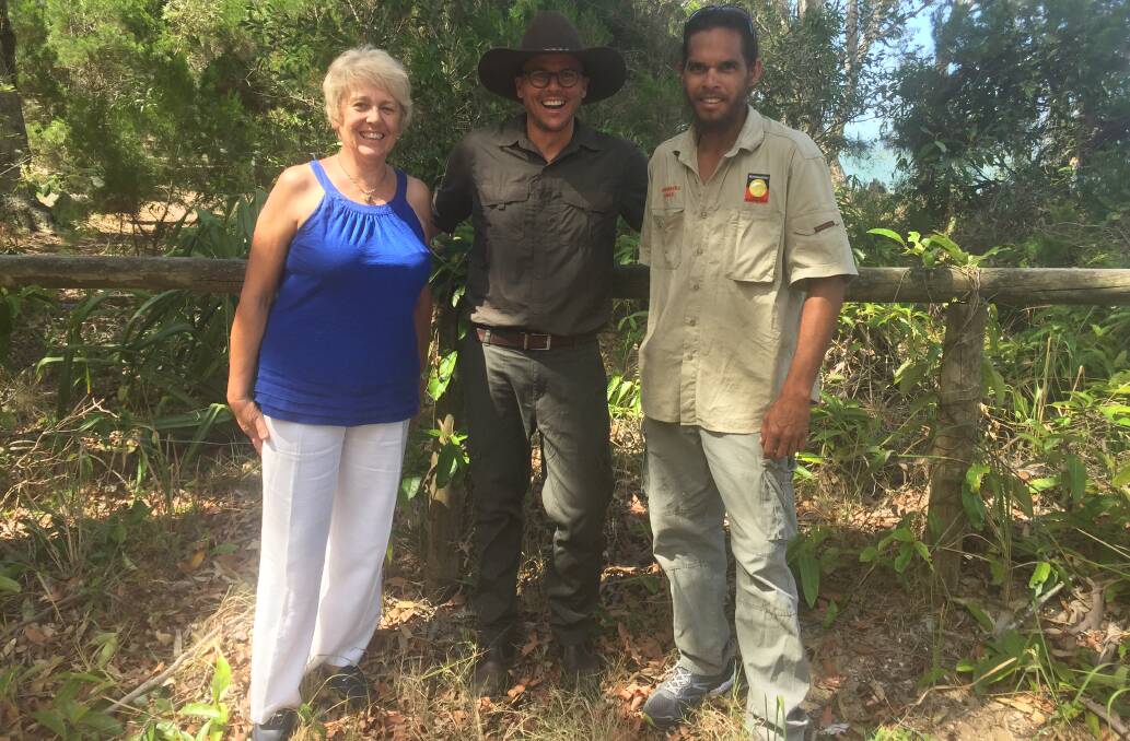 CALL FOR PROTECTION: Vivenne Roberts-Thompson, Commissioner Gregory Andrews and traditional owner Patrick Coolwell on Coochie.
