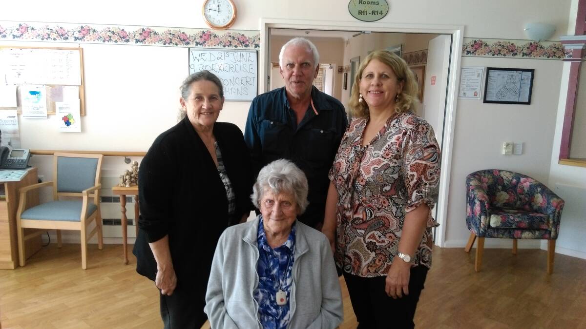 FAMILY GATHERS: Valerie Blomer, brother Bob Owen and sister Shirley Newbury with mum Betty Owen seated.
