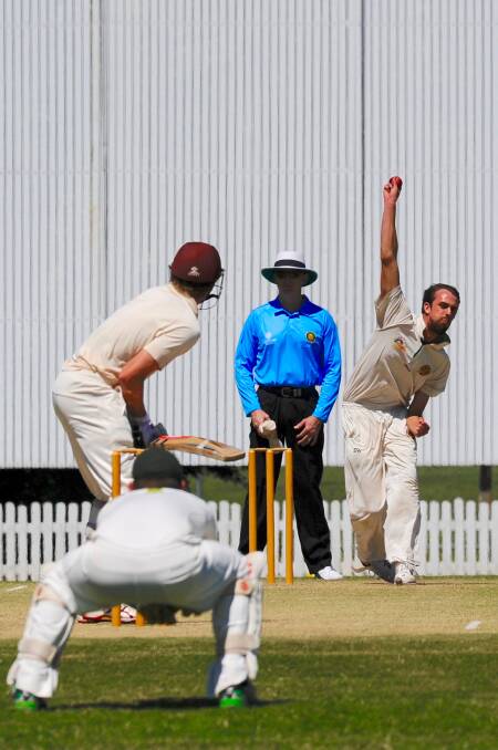 Redlands Tigers: 1st Grade bowler Jon Stimpson in action last Saturday against Toombul. Picture Alan Minifie