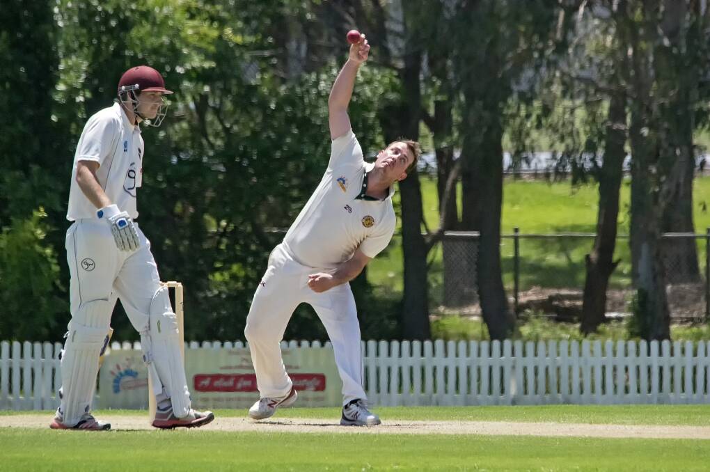Bowler: Redlands bowler Ryan LeLoux send one down for the Tigers on the weekend. Photo: Doug O'Neill