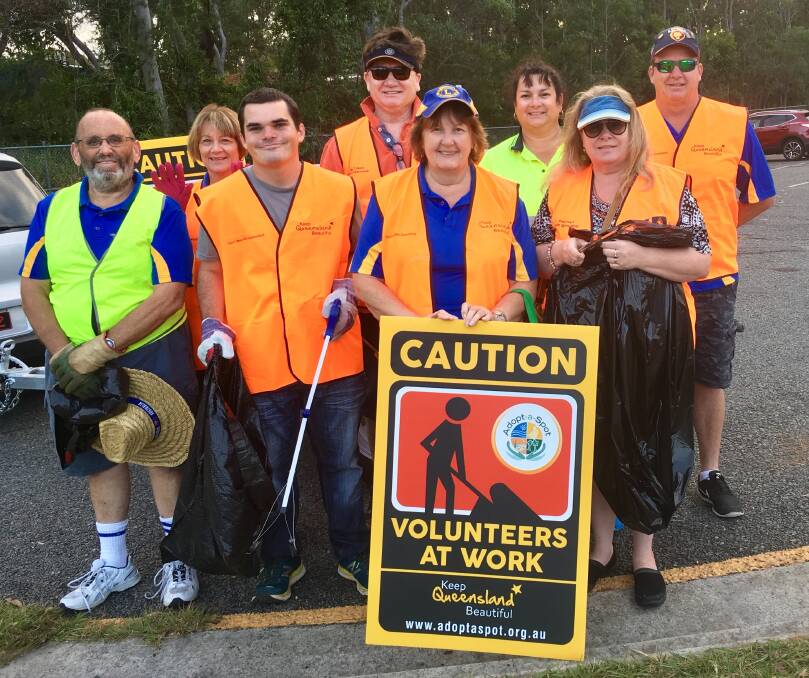 CLEANING UP: Members of the Redland Bay Victoria Point Lions Club Lions David Lodge, Alison Ferguson, Brett Petersons, Lance Hewlett, Sandra Smith, Alison Muller, Sheena Hewlett and Chris Muller. Photo: Supplied