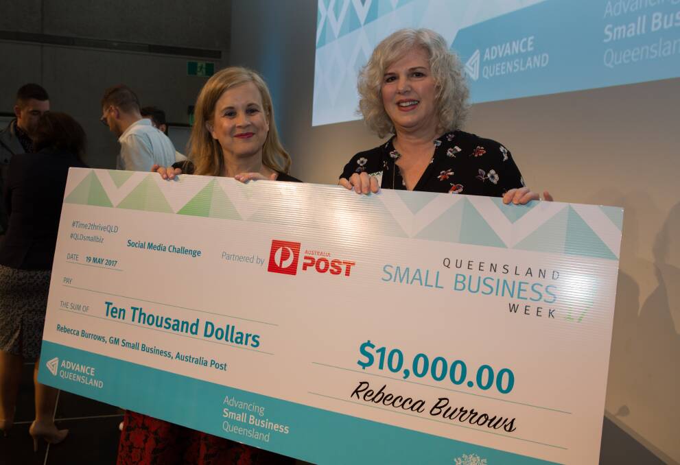WINNER: Ormiston small business owner Alison Rogers, of Vocal Manoeuvres Academy, with Rebecca Burrows, of Australia Post. Photo: Supplied