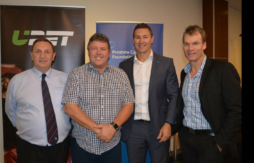 BLOKES: General manager of Redlands RSL, Peter Harrison, comedian Greg Ritchie, former AFL sportsman and guest speaker Alastair Lynch and former AFL sportsman and master of ceremonies Richard Champion. Photo: Supplied