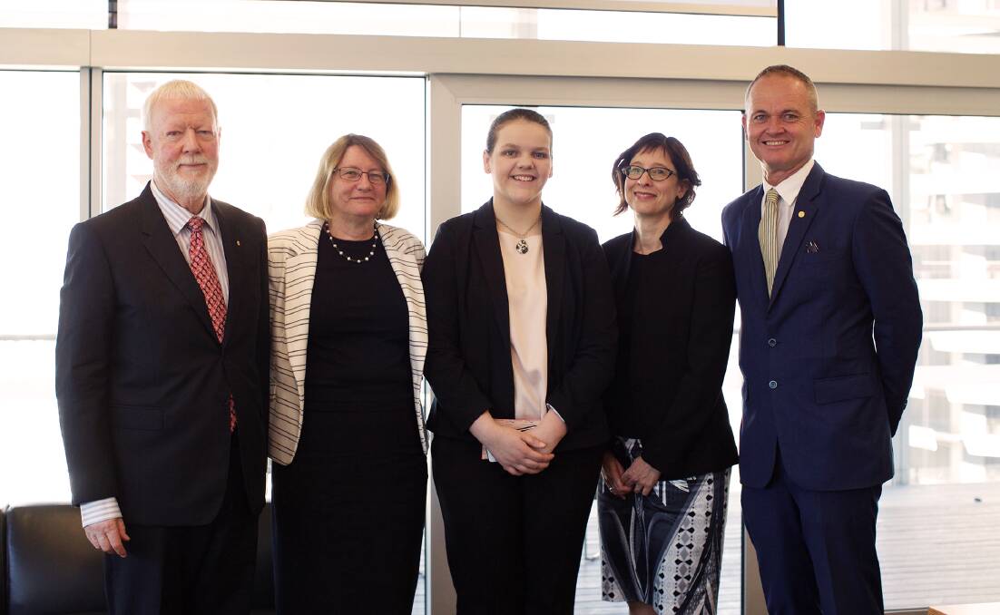 LAW WEEK: Calvary Christian College student Madison Birtchnell (centre) meets Justice John Byrne, Chief Justice Catherine Holmes, deputy directory-general of the Justice Department Jenny Lang and Director-General David Mackie.