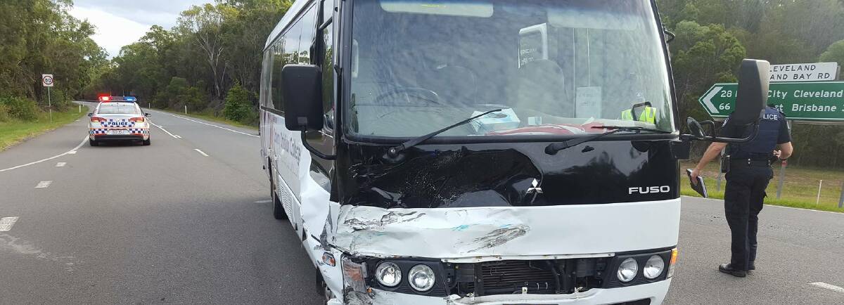 CRASH: A school minibus involved in a crash at Redland Bay on Tuesday. Photo: Supplied