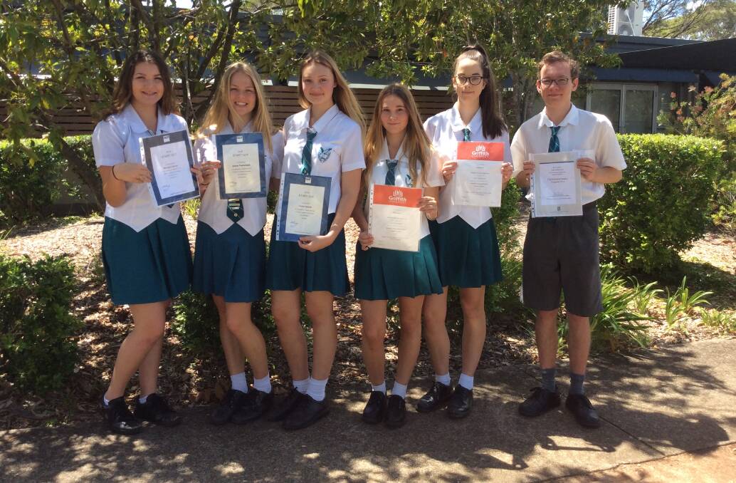 ACHIEVERS: Wellington Point State High School students Morgan Devey, Jenae Ferguson, Lucy Laurie, Chloe Jones, Kate Fraser and David McLean have completed a university subject. Photo: Supplied