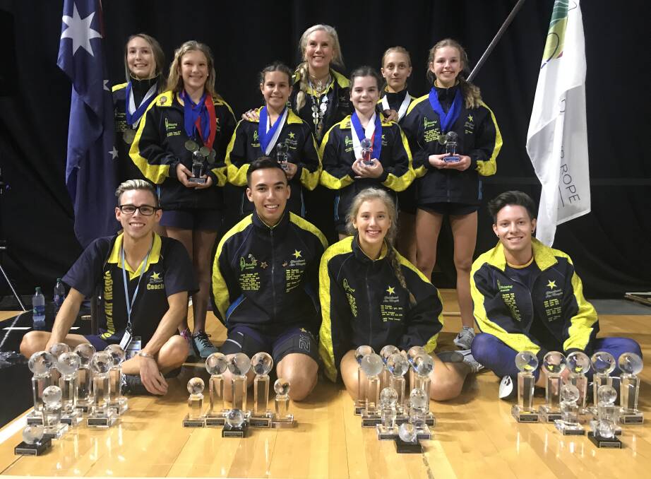 WINNERS: Cleveland Air Magic athletes (back) Ivy Doyle, Jemma Bihari, Imogen Kirk, Carolyn Barker, Amy Grimes, Jackie Robba, Baylie Stariha and (front) Jake Eve, Ben Cooper, Lilly Barker and Luke Boon. Photo: Supplied
