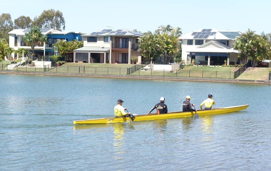 PADDLING: The yellow dragon boat out on the water in the Redlands. Photo: Supplied