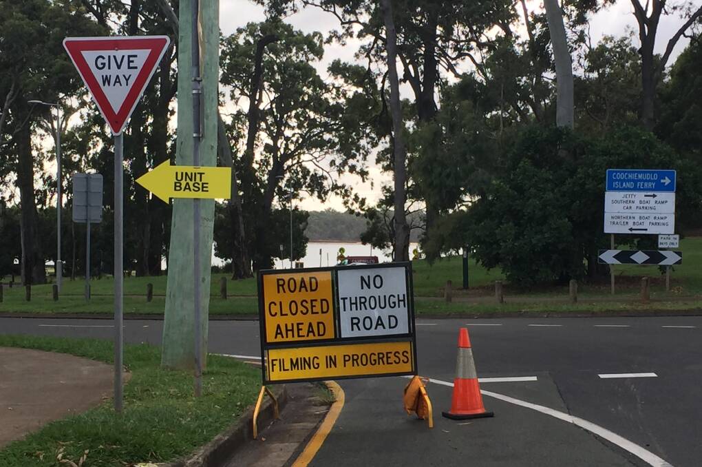 Road closures for filming in progress. Photo: Cheryl Goodenough