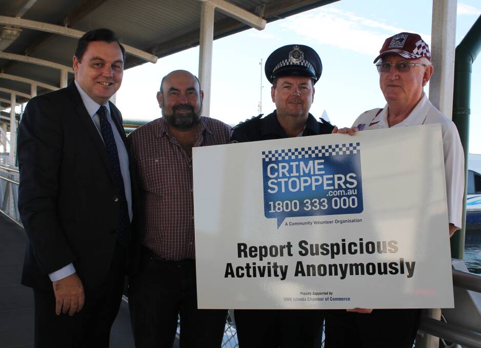COMMUNITY ACTION: MP Matt McEachan, councillor Mark Edwards, Acting Inspector Mark Norrish and Crime Stoppers Bayside representative Paul Fitzpatrick.