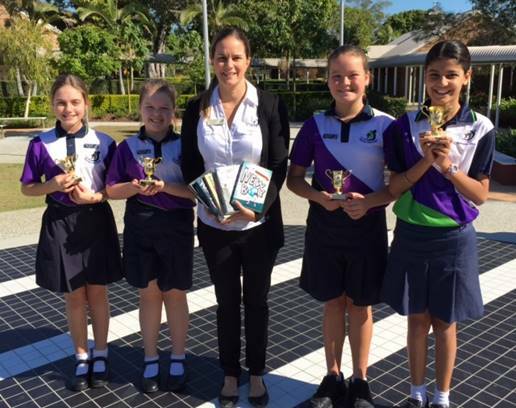 WINNERS: The winning team from Bayview State School, Ruth Murphy, Maddy Miles, Jemma Griffin and Guntaas Deol, with their mentor Stef Potter.