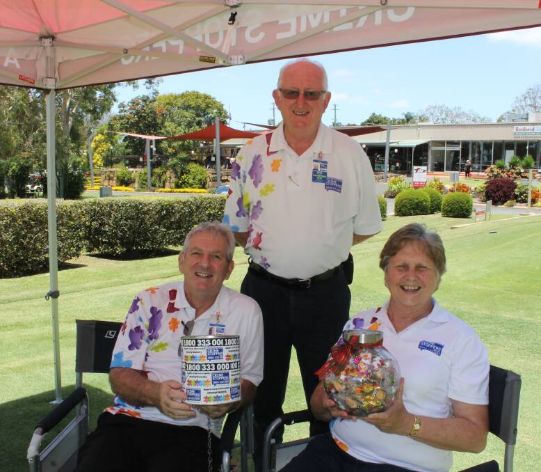 VOLUNTEERS: Bernie Coleman, Paul Fitzpatrick and Chris Bernacki from the Brisbane Bayside volunteer committee of Crime Stoppers at the fundraising golf day. Photo: Cheryl Goodenough