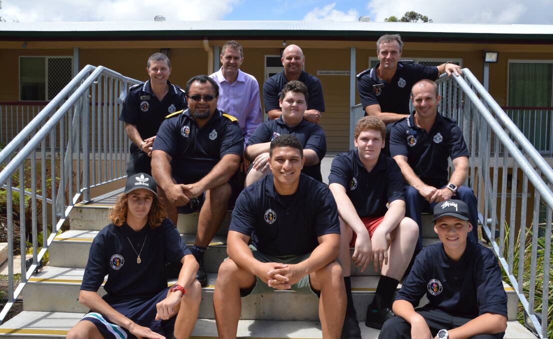 Redland locals taking part in Project Booyah are (front) Sebastian Hayward, Helaman Samuela, Tien Rogers, (middle) police liaison officer Tom Govenor, Josh Goodman, Emmett Jones, Redlands coordinator Senior Constable Dave Alley, (back) Detective Acting Sergeant Nick Churchley, Redland City Council officer Doug Hunt, youth support officer Jason Evans and Acting Inspector Ian Frame.