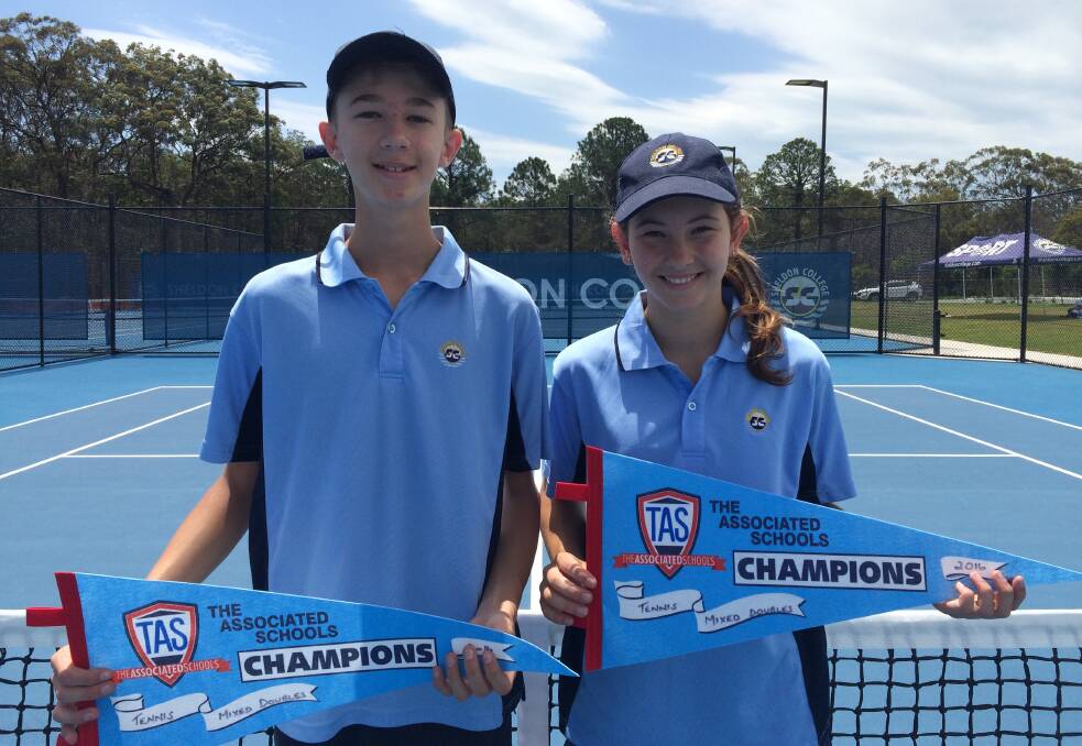 WINNERS: Sheldon College students Jordan Gibson and Lara Walker came out tops at the TAS Open Mixed Doubles Tennis Championship. Photo: Supplied