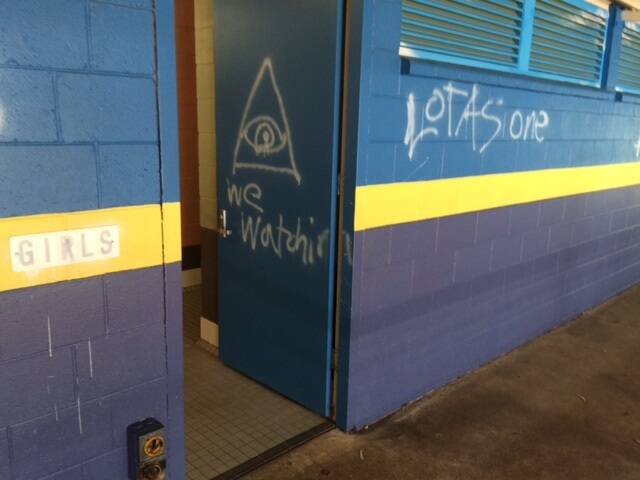 GRAFFITI: Vandals struck at Birkdale State School in October 2016 scrawling graffiti on the walls. Photo: Supplied