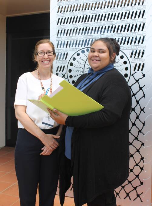 READY TO WORK: Redland City Council's strategic partnerships senior adviser Kerry Youdale chats to 17-year-old Tiana-Jade Marshall, who was doing work experience with council. Photo: Cheryl Goodenough