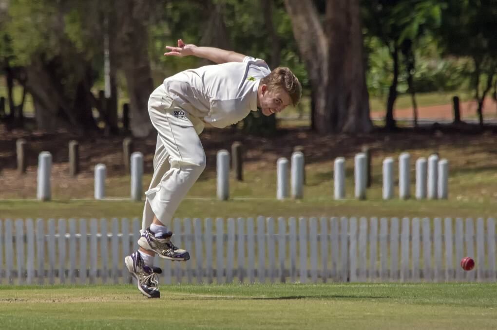 YOUNG BOWLER: Young pace bowler Fraser Haynes was one of the chief destroyers with the new ball and finished with a figure of 3/8 against UQ. Picture: Doug O'Neill. 