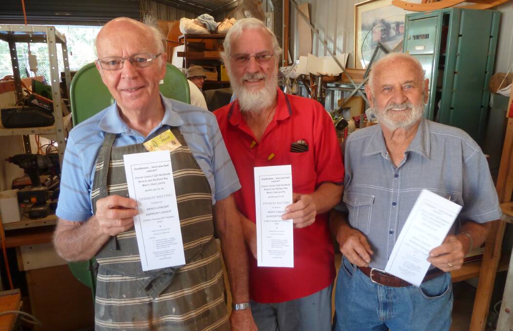 CANCER SUPPORT: Alan James, Richard Brabazon and Max Green are ready for the information session on October 10 at Redland Bay Community Hall. Photo: Supplied