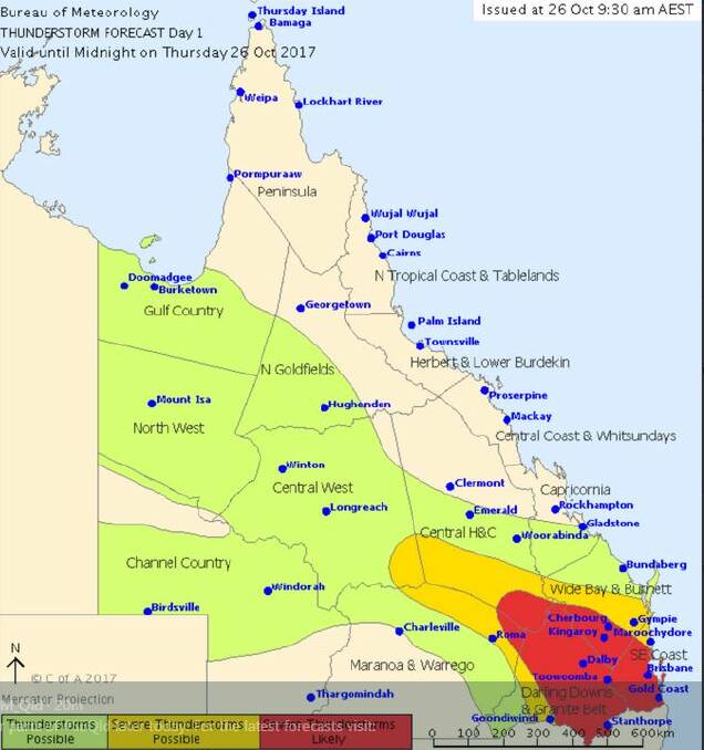 KEEP ALERT: Storms forecast for south-east Queensland. Photo: Bureau of Meteorology