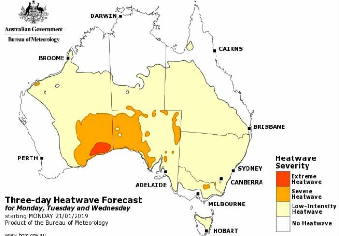 HOT: A low-intensity heatwave is affecting most of Australia. Photo: Bureau of Meteorology