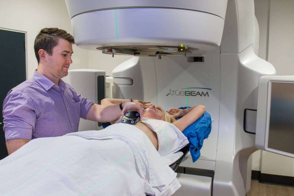 Birkdale woman Michelle Schmidt receives radiation treatment using the Deep Inspiration Breath Hold technology. Photo: Supplied