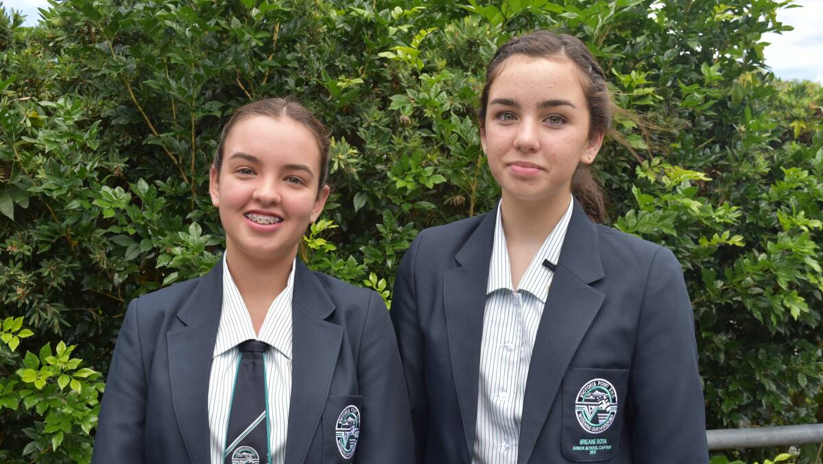 ROTA GIRLS: Grade 12 student Brooklyn Rota, 16, and her sister Brieane Rota, 14, who is in grade 9.  The siblings have been chosen as senior and junior school captains. Photo: Hannah Baker