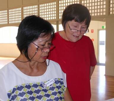 SHIPENSHORE:  Agnes Tardent  receives direction from Director Sue Willingham for U3A's SS Shipenshore.