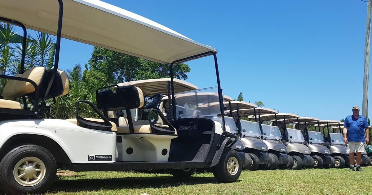 TEN: Ten electric golf carts are ready for events and eco tourism with the Stradbroke Island Golf Club. The first event will be Stradbroke Ferries VMR Golf Classic on May 19. 