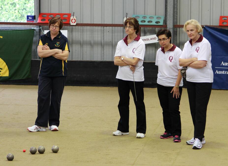 BOCCE: Queensland bocce players Barbara Jones, Luz Van Hemmen and Maria Parlato compete against Victoria in the national bocce competition held in the Redlands in 2013.