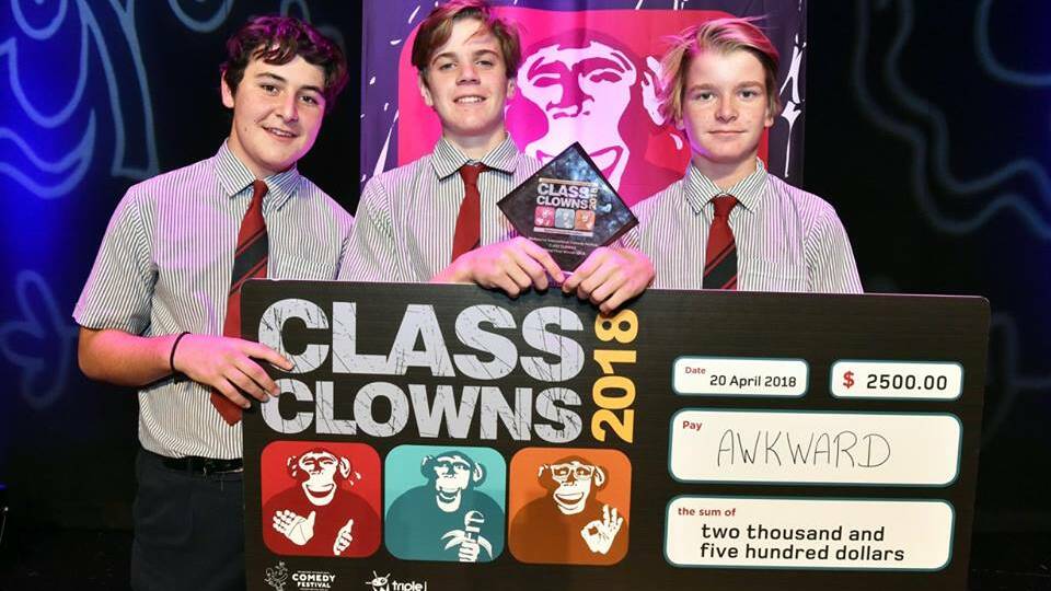 AWKWARD: There is nothing awkward about winning according to class clowns winners  Carlin Carruth, Kyle Bennett and Liam Adam of Carmel College.