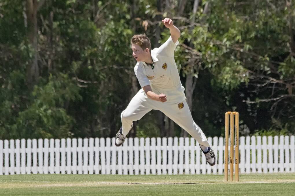 Redlands 6th Grade player Tom Knight in full flight in the recent game against Sandgate/Redcliffe. Tom took 4 wickets during the game.