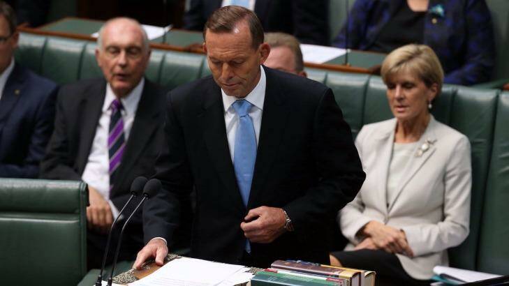 Prime Minister Tony Abbott speaks on the search for flight MH370 on Thursday.  Photo: Andrew Meares
