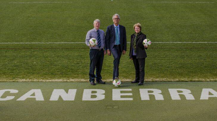 Sport. 7th September 2015. The Socceroos will play Kyrgyzstan in Canberra World Cup qualifier. from left, Capital Football President Mark O'Neill, CEO of the Football Federation Australia David Gallop, and Capital Football Chief Executive Heather Reid.


The Canberra Times

Photo Jamila Toderas