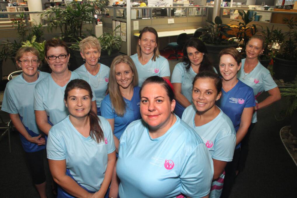 Redland City Council staff walking in the Walk to End Womens Cancers  Kerry Warrilow, Deb Weeks, Wendy Tabrett, Jill Driscoll, Hayley Saharin, Amanda Minshull (centre front), Sara Jensen, Kelly Ede, Jess Morgan, Michelel Knips and Leah Moir. 
 Photo by Chris McCormack