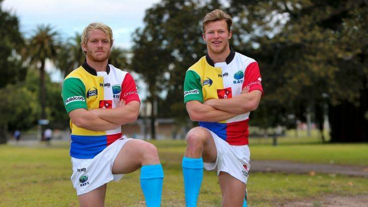 Transition: Cam Clark (right) will make the switch from sevens to 15s when he takes the field for the Sydney Rays alongside Matt Lucas in the NRC on Friday. The team will wear light blue socks to raise awareness for prostate cancer.  Photo: Karen Watson