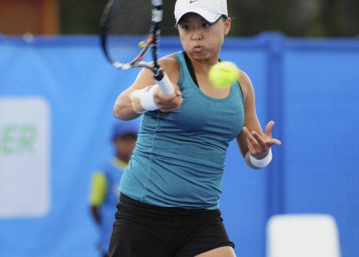 Sport. The Canberra International ATP Challenger tennis tournament at
the Canberra Tennis Centre, Lyneham. Women's Singles match on centre
court. Competitor Alison Bai in action against Japanese player Eri
Hozumi. She lost 6-4 6-4. November 4th. 2015 The Canberra Times
photograph by Graham Tidy.

FullSizeRender.jpg