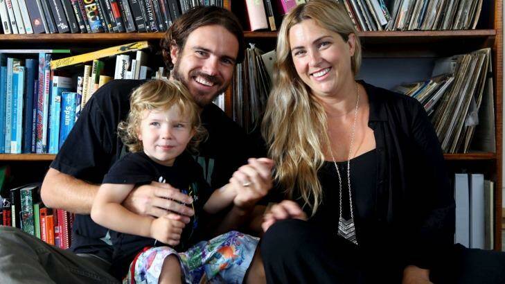 Rome Torti with his wife Rachel and two-year-old son Ryder at their home in Miami on the Gold Coast. Photo: Michelle Smith