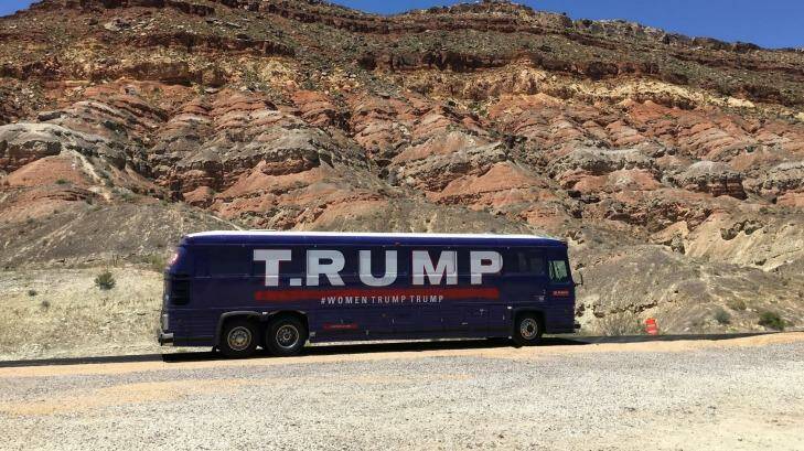 On the highways and byways, the T. Rump bus rolls on. Photo: Supplied